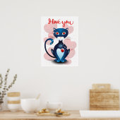 Poster Chat noir en amour (Cuisine)