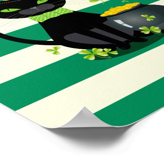 Poster Chat noir en cravate arc et casquette avec shamroc (Coin)