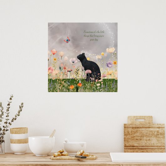 Poster Chat noir en fleurs (Cuisine)