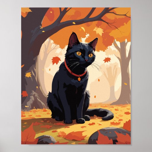 Poster Chat noir en forêt (Devant)