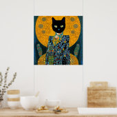Poster Chat noir en robe fabuleuse (Cuisine)