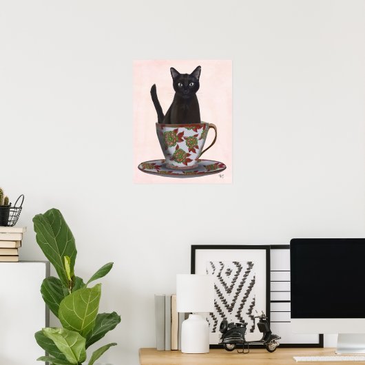 Poster Chat noir en Teacup (Bureau à domicile)