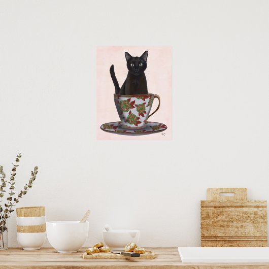 Poster Chat noir en Teacup (Cuisine)