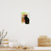 Poster Chat noir encadré en blanc (Cuisine)