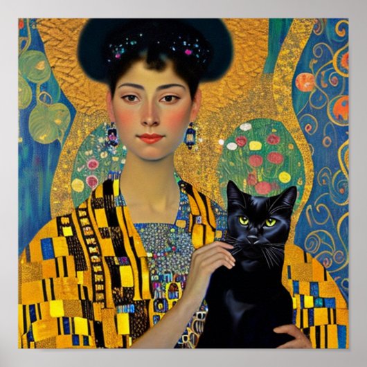 Poster Chat noir et belle femme (Devant)