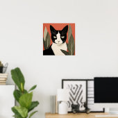 Poster Chat noir et blanc (Bureau à domicile)