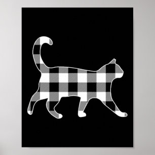 Poster Chat noir et blanc plaid buffle joyeux Noël