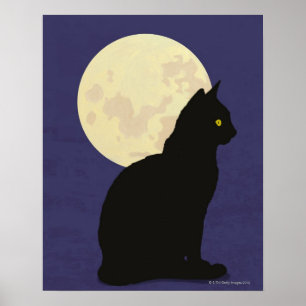 Poster Chat noir et lune