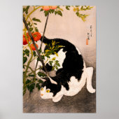 Poster Chat noir et Plante à la tomate par Takahashi Hiro (Devant)