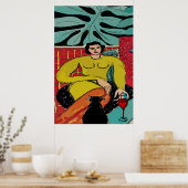 Poster Chat Noir et Vin Rouge (Cuisine)