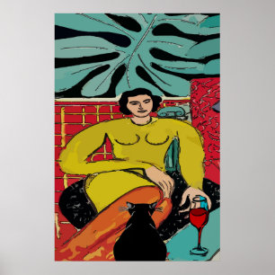 Poster Chat Noir et Vin Rouge