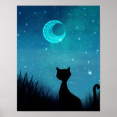 Poster Chat noir étincelle ciel étoilé illustration moder (Devant)