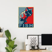 Poster Chat noir faim pour le poisson - Pop Art Rouge et  (Bureau à domicile)
