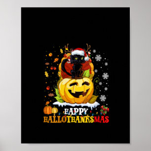 Poster Chat Noir Femme Halloween Et Joyeux Chapeau De Noë