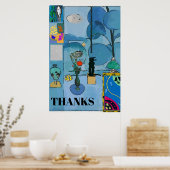 Poster Chat noir & Fleurs en Chambre Bleue, ajouter du te (Cuisine)