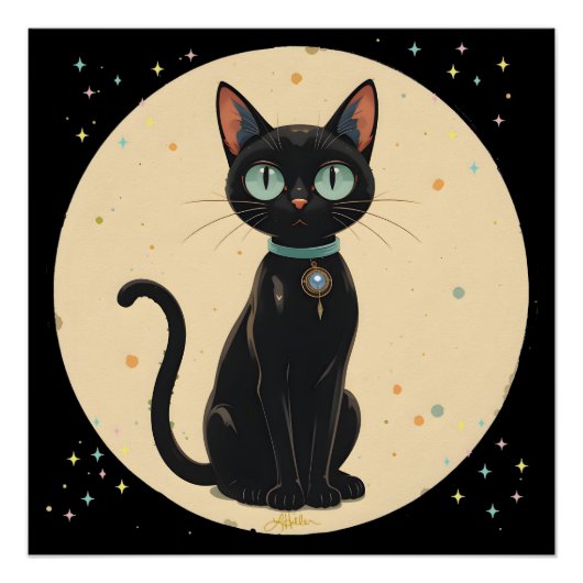 Poster Chat noir futuriste atomique Lune (Devant)