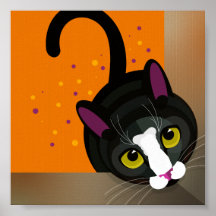 Chat noir géométrique qui se penche dans une boîte