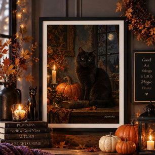 Poster Chat noir gothique au clair de lune Art fin