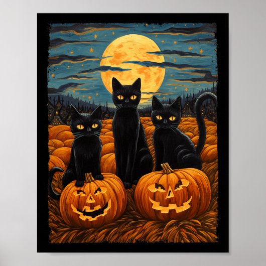 Poster Chat noir Halloween Amoureux de les chats Starry N (Devant)