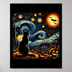 Poster Chat noir Halloween Van Gogh Nuit étoilée Amour de