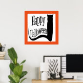 POSTER CHAT NOIR "HAPPY HALLOWEEN" (Bureau à domicile)
