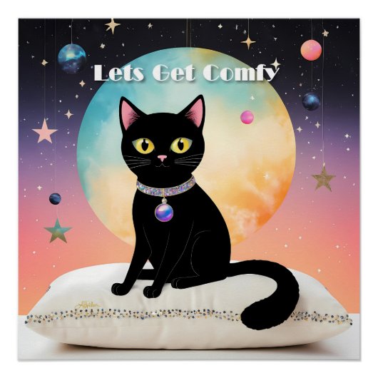 Poster Chat Noir - Installons-Nous Confortablement (Devant)
