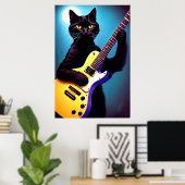 Poster Chat noir jouant d'une guitare | Art AI (Bureau à domicile)