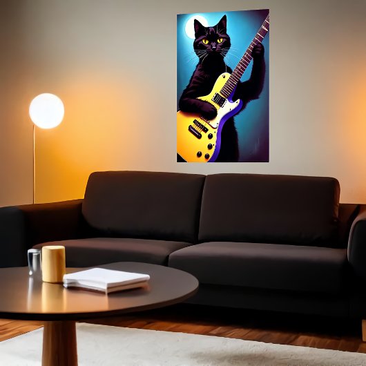Poster Chat noir jouant d'une guitare | Art AI