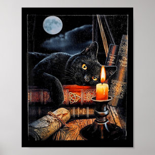 Poster Chat noir lisant des livres rituel de sorcellerie