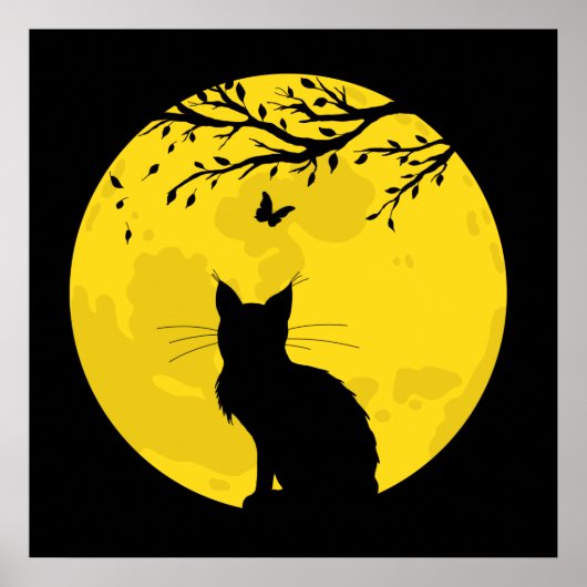 Poster Chat noir Lune jaune (Devant)