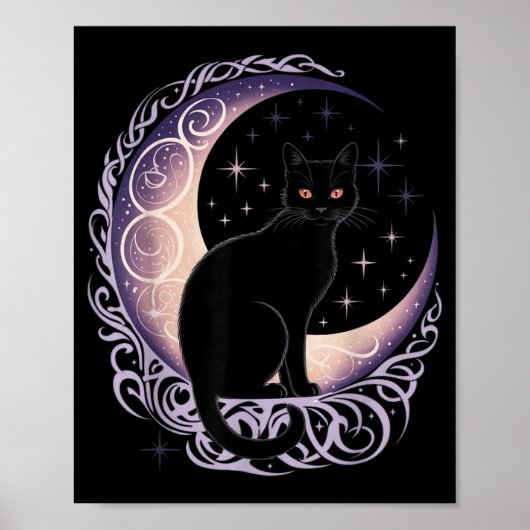 Poster Chat noir Lune Satanisme Démoniaque Diable Sorcell (Devant)