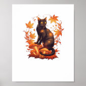 Poster Chat noir magique en Forêt d'automne - Fal céleste (Devant)