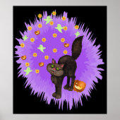 Poster Chat noir mignon Halloween Étoile violette éclate (Devant)