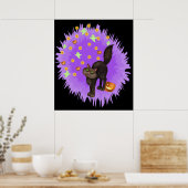 Poster Chat noir mignon Halloween Étoile violette éclate (Cuisine)