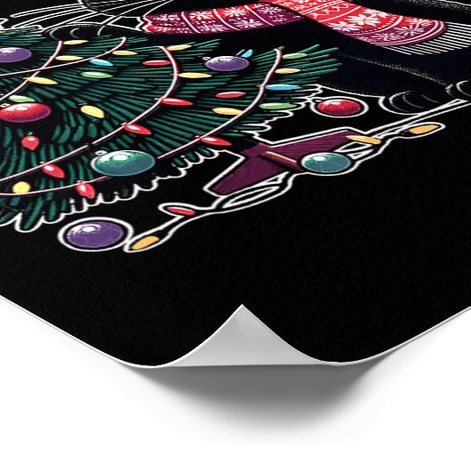 Poster Chat noir mignon Kitten Santa Chapeau sapin de Noë (Coin)