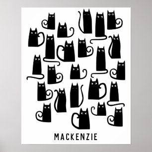 Poster Chat noir mignon personnalisé