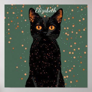 Poster Chat noir mystique avec yeux orange et Parties sci