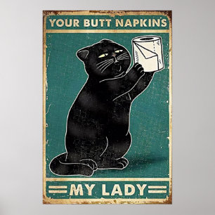 Poster Chat Noir, Panneau Vintage - Votre Serviette Beurr