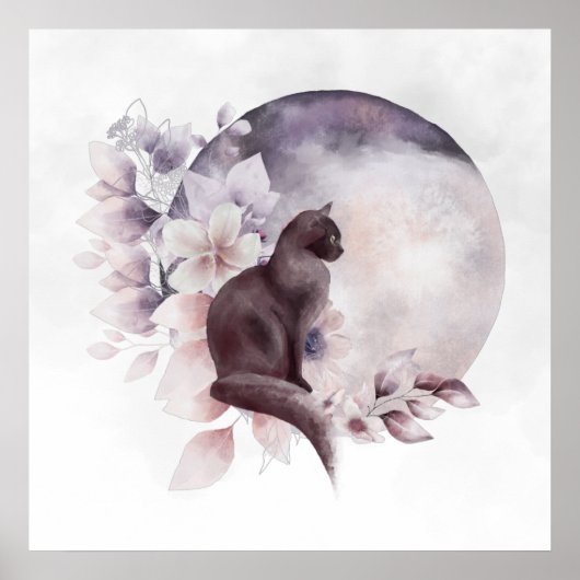 Poster Chat noir par une Pleine lune magique (Devant)