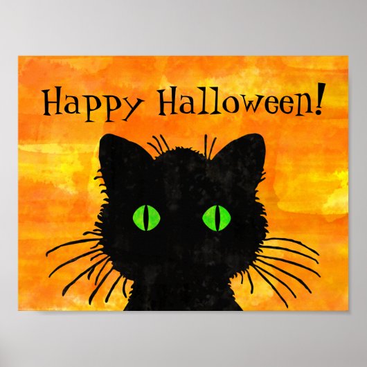 Poster Chat noir Peek-A-Boo sur Halloween Orange (Devant)