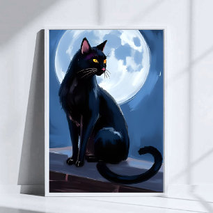 Poster Chat Noir Peinture aquarelle d'animal de compagn