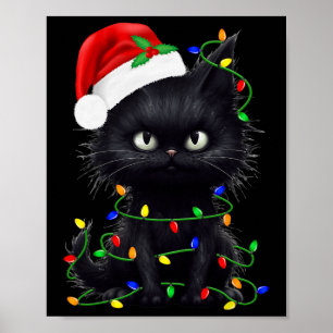 Poster Chat noir Père Noël Famille de Noël Correspondant