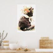 Poster Chat noir portant une couronne de fleurs (Cuisine)