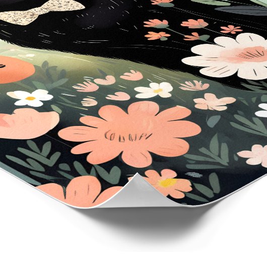 Poster Chat noir portant une cravate arc assise (Coin)