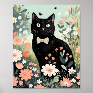 Poster Chat noir portant une cravate arc assise