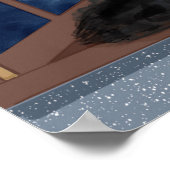 Poster Chat noir Regardant la Lune et les étoiles (Coin)