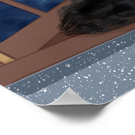 Poster Chat noir Regardant la Lune et les étoiles (Coin)