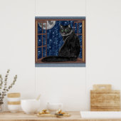 Poster Chat noir Regardant la Lune et les étoiles (Cuisine)