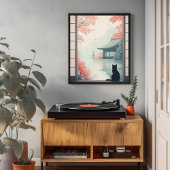 Poster Chat noir regarder japonais Automne Zen Scène Art