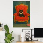 Poster Chat Noir Royal sur Trône Rouge (Bureau à domicile)